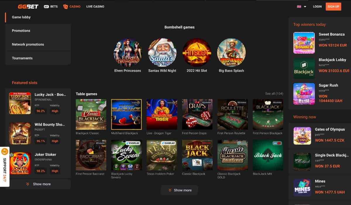 GGbet casino hry